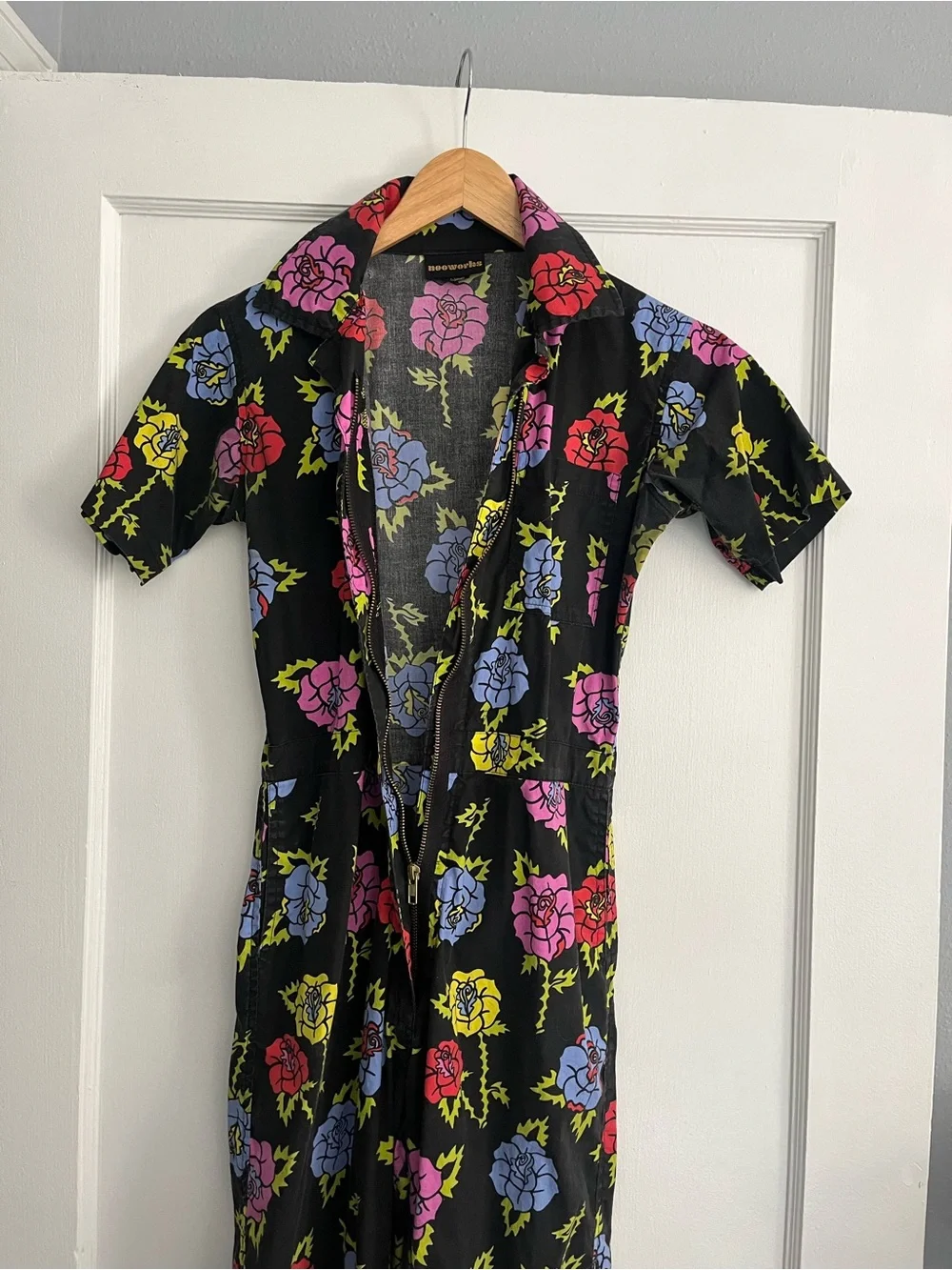 Nooworks Black Floral Jumpsuit with Pink, Blue & Yellow Roses - Picture 8 of 9